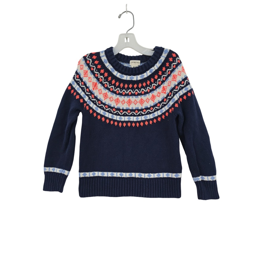 Crewcuts J.Crew Kids Navy Blue Fair Isle Cotton Knit Sweater Size S 6-7 Preppy